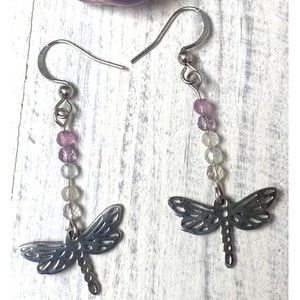 Stainless Steel and Gemstones Dragonflies Earrings